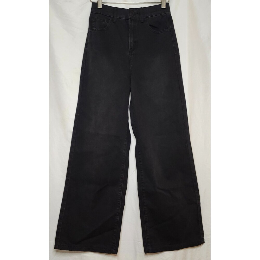 Black 90s Wide Leg High Rise Denim Rigid Jeans 5/27 Goth Minimalist Western Chic
